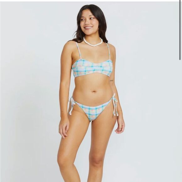Billabong Check The Waves Tie Side Skimpy Tanga Bottom - Picture 2 of 7
